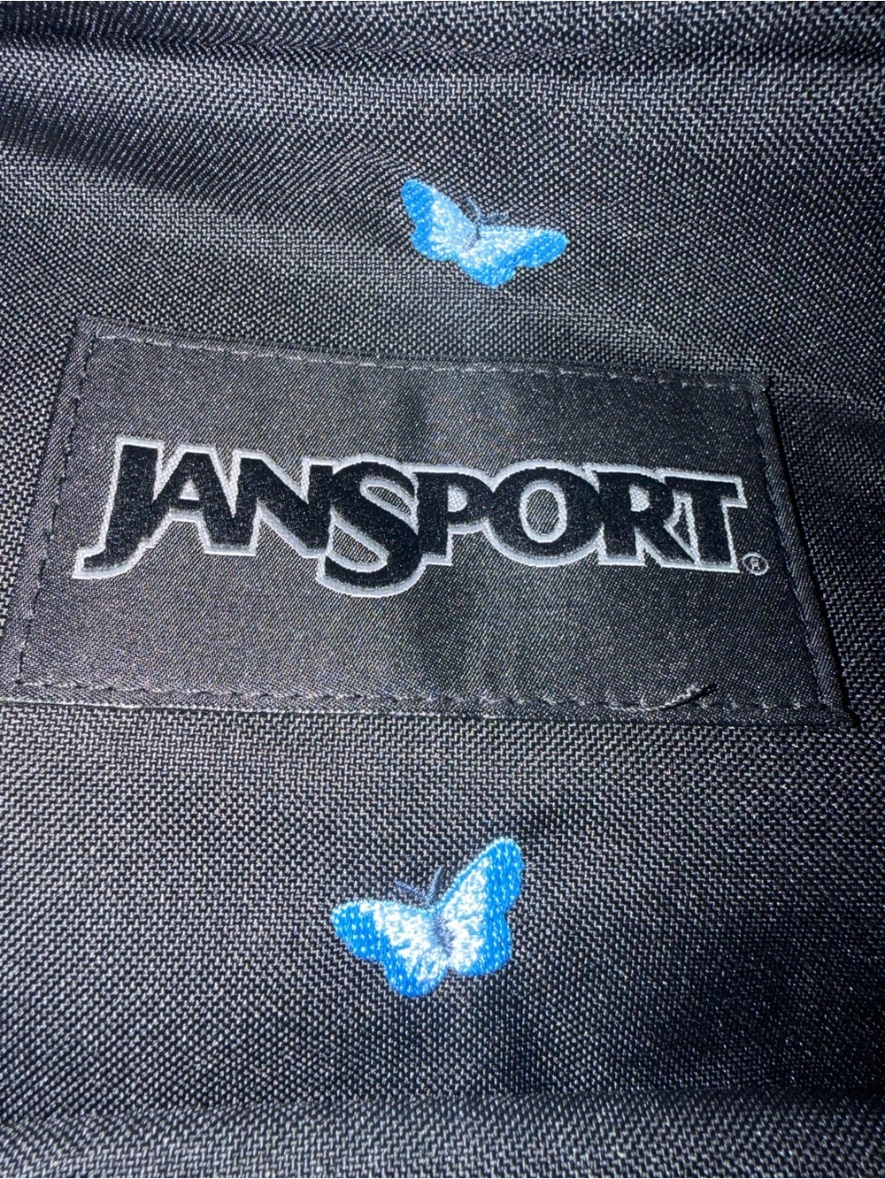 JanSport Superbreak Plus FX Backpack, Butterflies Black/Md Blu/Lt Blu